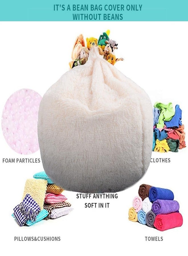 Kisoy Fluffy Stuffed Animal Storage Bean Bag Chair Cover (No Filler), Faux Fur Comfy Bean Bag Cover for Organizing Plush Toys or Textile, for Adults Teens Kids Girls, Beige - Image 2